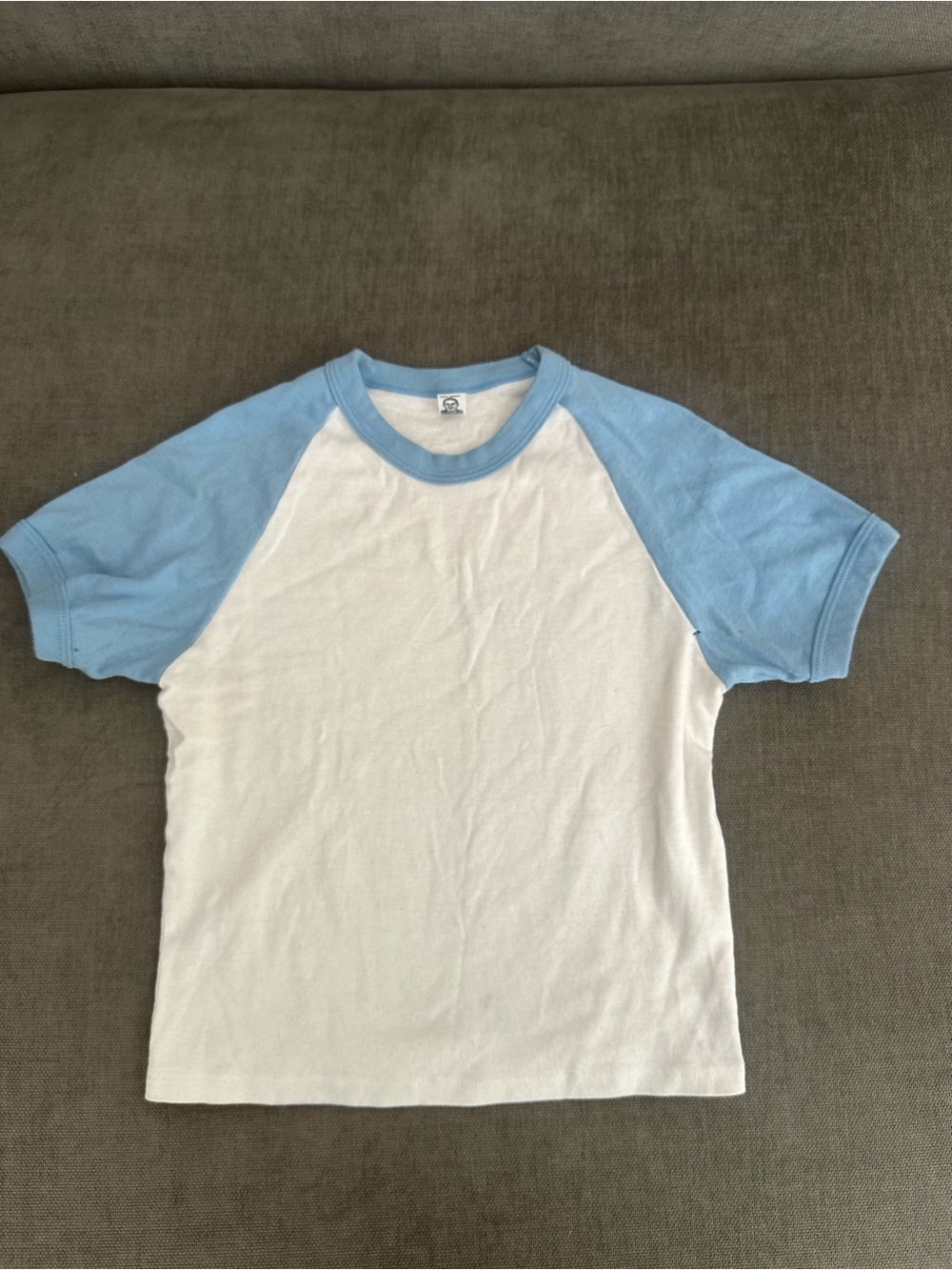 Los Angeles Apparel White and Light Blue Raglan Crop Top